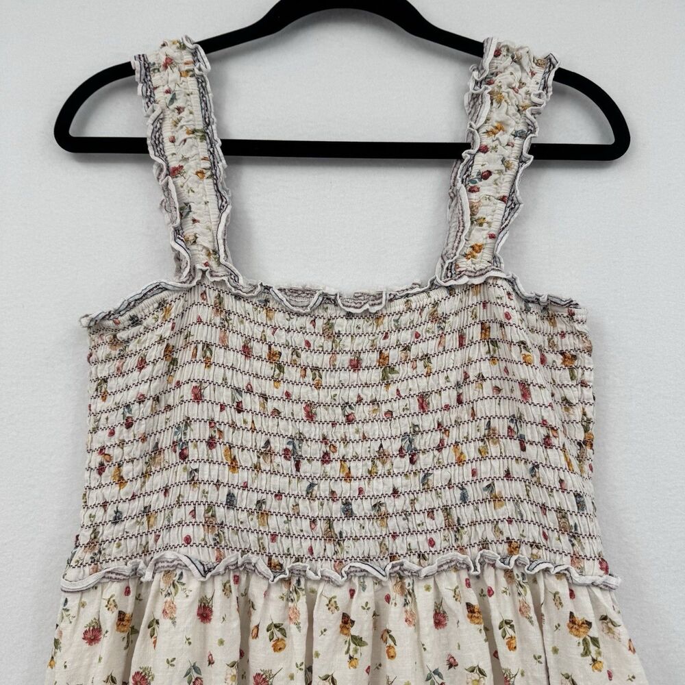 Max Studio London Smocked Floral Maxi Dress Cottagecore Boho Ruffle Prairie XL - Picture 4 of 12